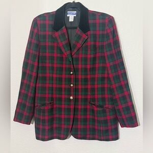 Vintage Pendleton Red & Green Plaid 100% Virgin Wool Blazer Jacket Size 14